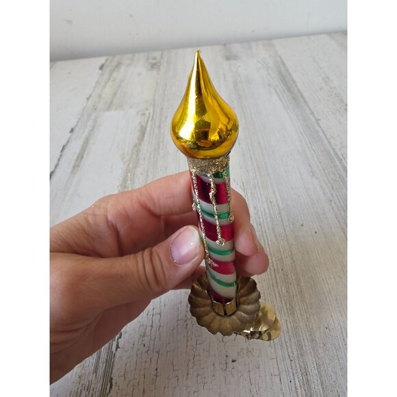 Glass candle clip ornament glitter gold peppermint striped Xmas tree - Picture 7 of 9